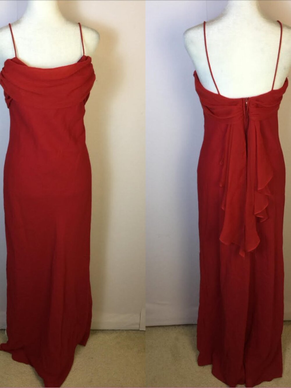 Fiesta Maxi Slip Dress Size M Womans Red Cowl Neck Draped Vintage Y2K USA Made